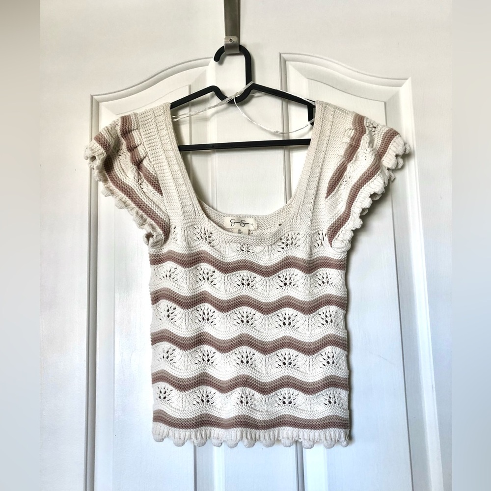 NWOT Jessica Simpson Cream & Taupe Crochet Scoop Neck Crop Top